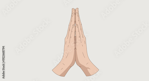 Hands in prayer position illustration on cream background