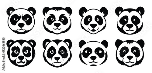  nine unique panda bear faces showcase varied cartoon