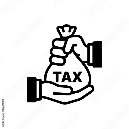 Tax Payment Concept: Hands Exchanging a Money Bag Icon