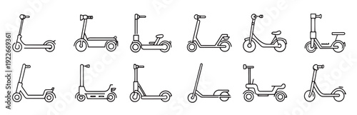 electric scooter icons set isolated on white background flat