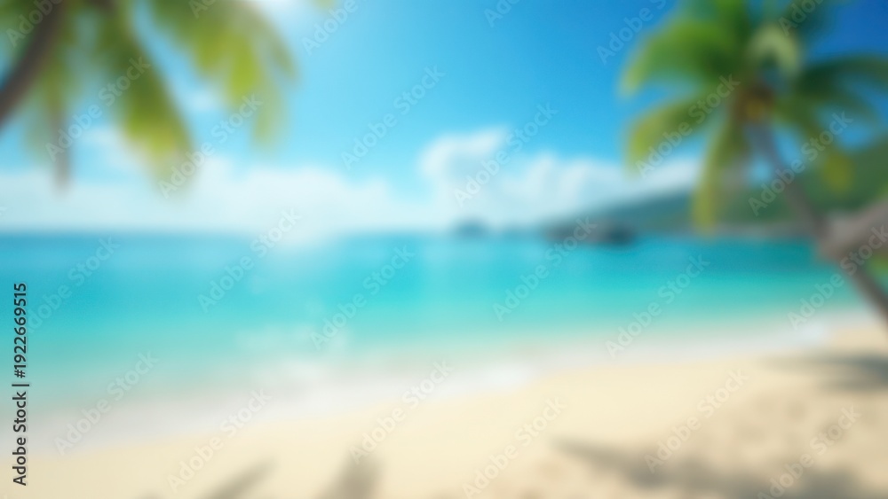 Fototapeta premium Natural Blurred Tropical Beach Background with Ocean and Blue Sky Summer Vacation Concept