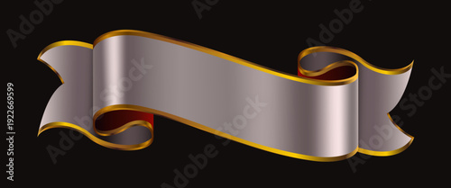 Elegant Silver Ribbon Banner with Golden Trim. Ideal for awards, titles, or festive announcements. Vector illustration