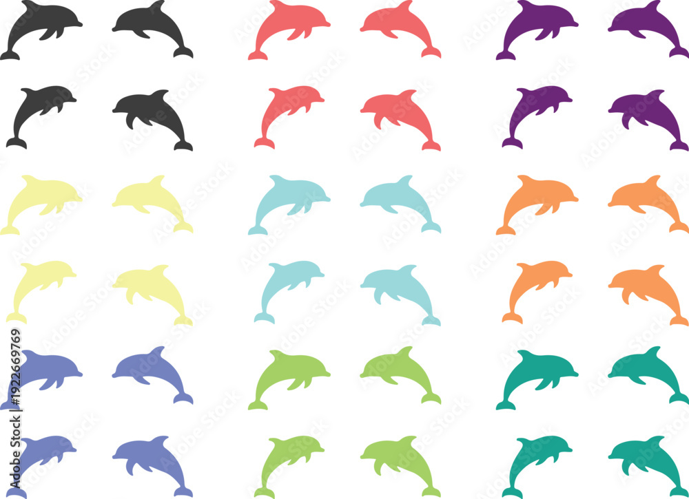 Obraz premium Multi Color Dolphin Silhouette Collection Flat Vector Icon Set