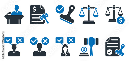 set of business icons as balance judgement conference
