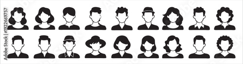 diverse profile icons male female hairstyles hats avatar