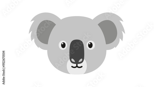 A gray cartoon koala head with large ears and a black nose looks directly at the viewer on a white background with a simple design.