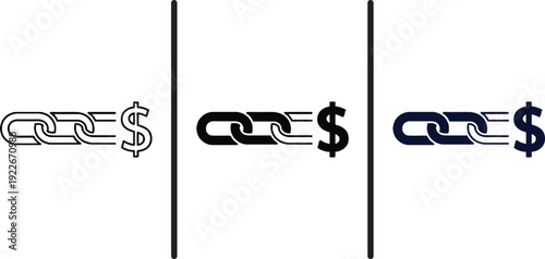 A set of chain and dollar sign icons in different colors and styles