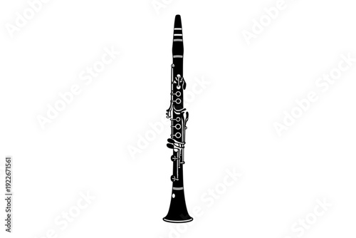 Elegant Clarinet Silhouette: An elegantly rendered, minimalist silhouette of a clarinet, showcasing its intricate keys and timeless design. This image celebrates the beauty of musical instruments.
