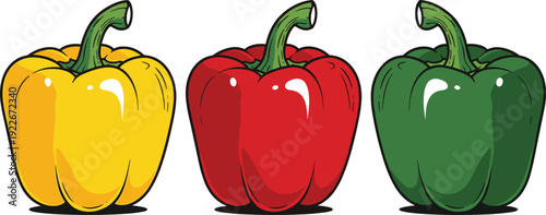 Colorful bell pepper collection red yellow and green capsicum vegetable vector illustration set