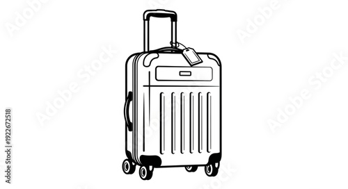 Detailed illustration of a rolling suitcase with a handle and luggage tag, ready for travel.