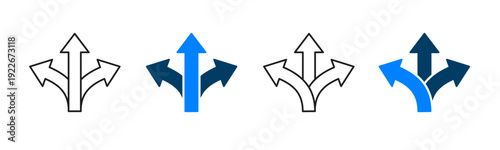 Arrow icon with a number of paths, multi traffic sign, triple option way, fork path sign