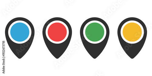 Free Download Pinpoint the way icons vibrant location markers in distinct colors, symbolizing travel, mapping, navigation, and adventure, vector - GFXLoad