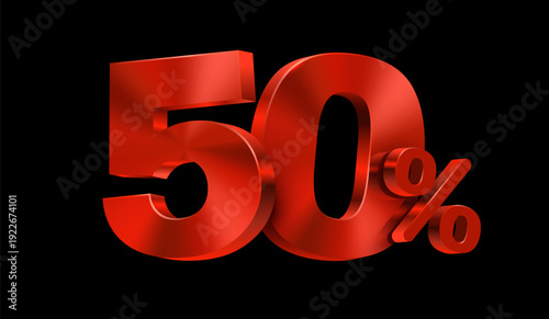Bold red 50 percent discount sign on black background. Great for sales and promotional designs. Vector illustration.