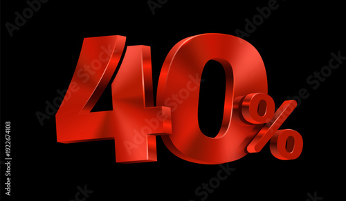 Bold red 40 percent discount sign on black background. Great for sales and promotional designs. Vector illustration.