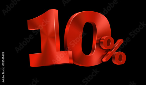 Bold red 10 percent discount sign on black background. Great for sales and promotional designs. Vector illustration.