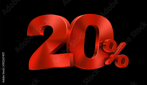 Bold red 20 percent discount sign on black background. Great for sales and promotional designs. Vector illustration.