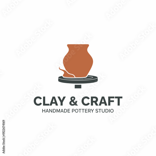 A logo design featuring a clay pot on a pottery wheel with the business name and description