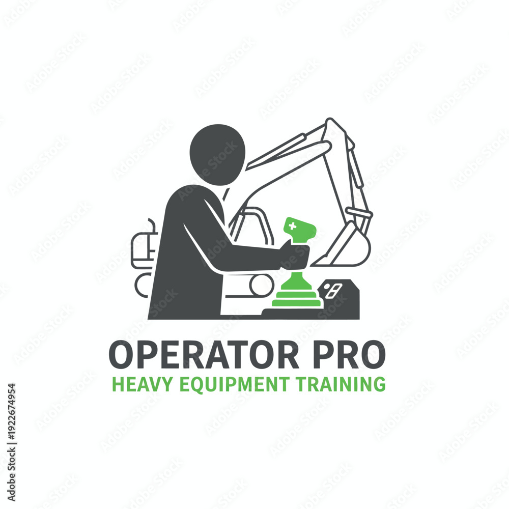 Naklejka premium Stylized logo of a figure operating a piece of construction equipment, with supporting text below