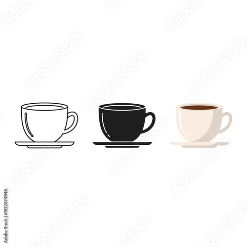 Three coffee cups in different styles and colors Vector