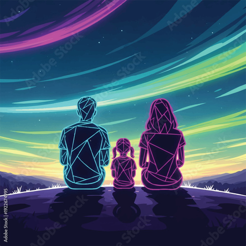 Streamlined Family Unity: Bold Line Art Depicting Modern Connections and Support