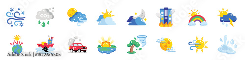 collection of climate flat style icons