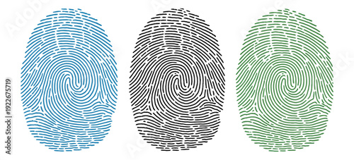 Fingerprint scan vector three colored biometric icons for security, identity authentication