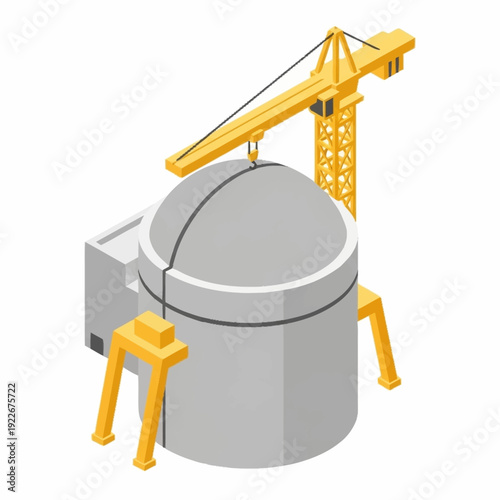 Isometric Nuclear Power Plant Construction with Crane.
