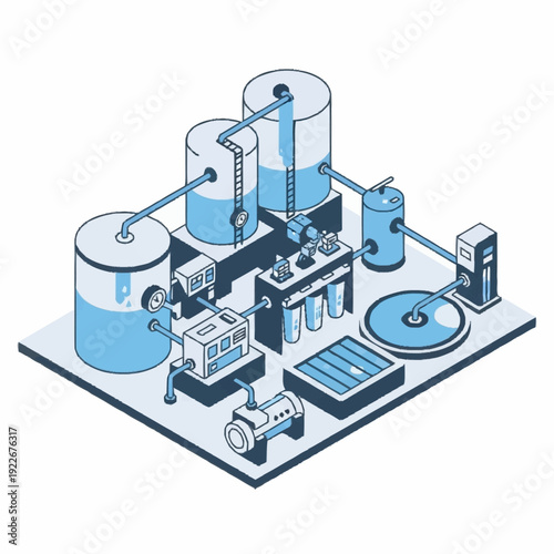 Isometric Water Treatment Plant Illustration.