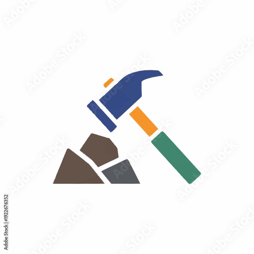 Mining Hammer Breaking Rocks Icon Illustration.