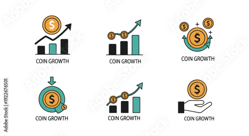 Coin Growth Line art soft tone color vector