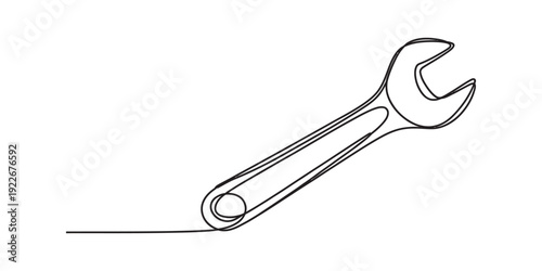 Single continuous line drawing of a wrench tool for repair and maintenance work Vector, illustration