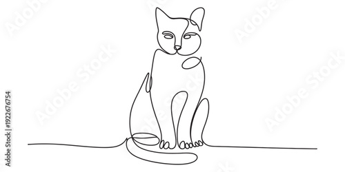 Minimalist continuous line drawing of a sitting cat with a simple and elegant design Vector, illustration