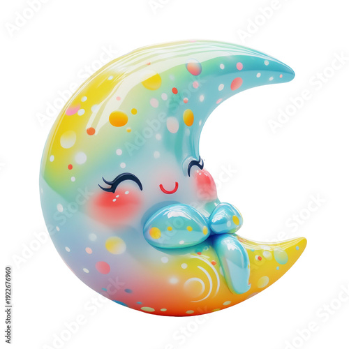 3d rendering of a cute colorful crescent moon isolated on white or transparent background