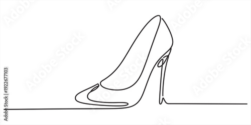 Minimalist continuous line drawing of an elegant high heel stiletto pump shoe. Vector, illustration