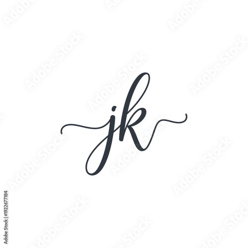 Elegant Cursive Script jk Lettering Logo, Black and White, isolated white background