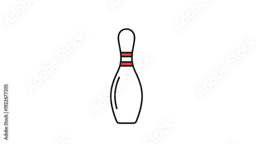 Single bowling pin with two red stripes on its neck isolated in a clean flat graphic illustration style.