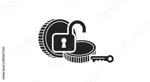 Coin Unlock Line art minimal contemporary color vector