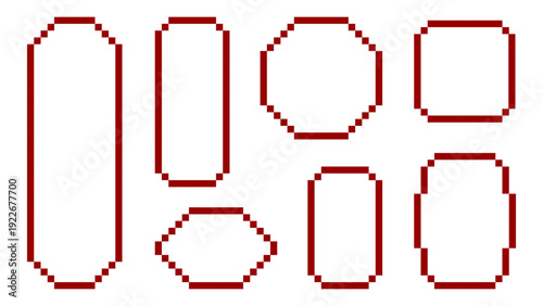 Empty pixel text boxes frame set, pixelated talk balloon, speech bubble