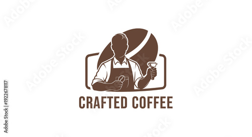 Crafted Coffee Logo: Barista with Coffee Bean and Portafilter, Vector Art