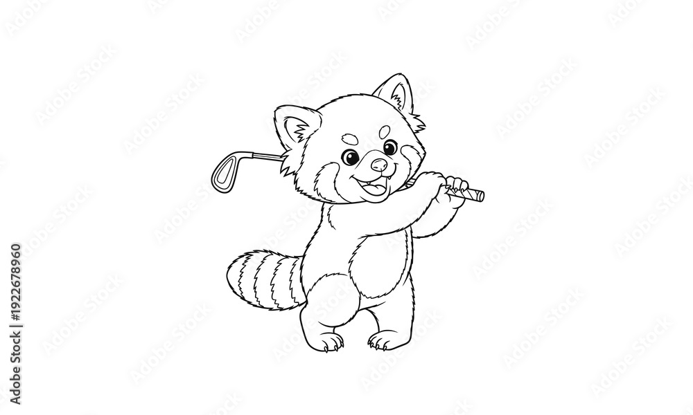 Obraz premium Cartoon Red Panda Playing Flute Music.