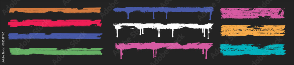 Fototapeta premium featuring vibrant paint strips and dripping brush strokes with a rough grunge style. perfect for artistic headers, urban banners, and creative dividers in modern designs