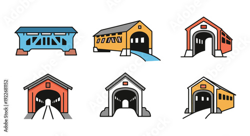Photos Covered Bridge Line creative abstract concept vector