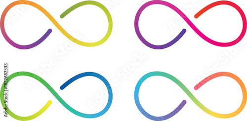 Multicolored infinity symbols in four variations