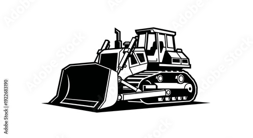 Heavy Equipment Construction Bulldozer Black and White Retro Woodcut Style Graphic Art Illustration