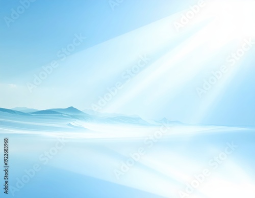 Serene Blue Landscape with Gentle Rays of Light and Soft Horizons