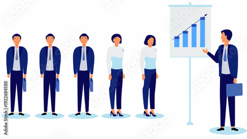 Businessman presenting growth chart to colleagues in modern office setting