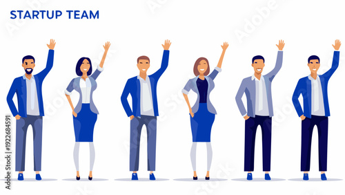 Diverse startup team celebrating success with raised hands