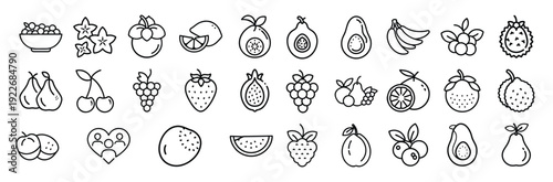  black and white fruit icon set