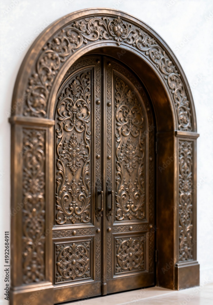 Fototapeta premium Ornate Bronze Double Door with Arched Top