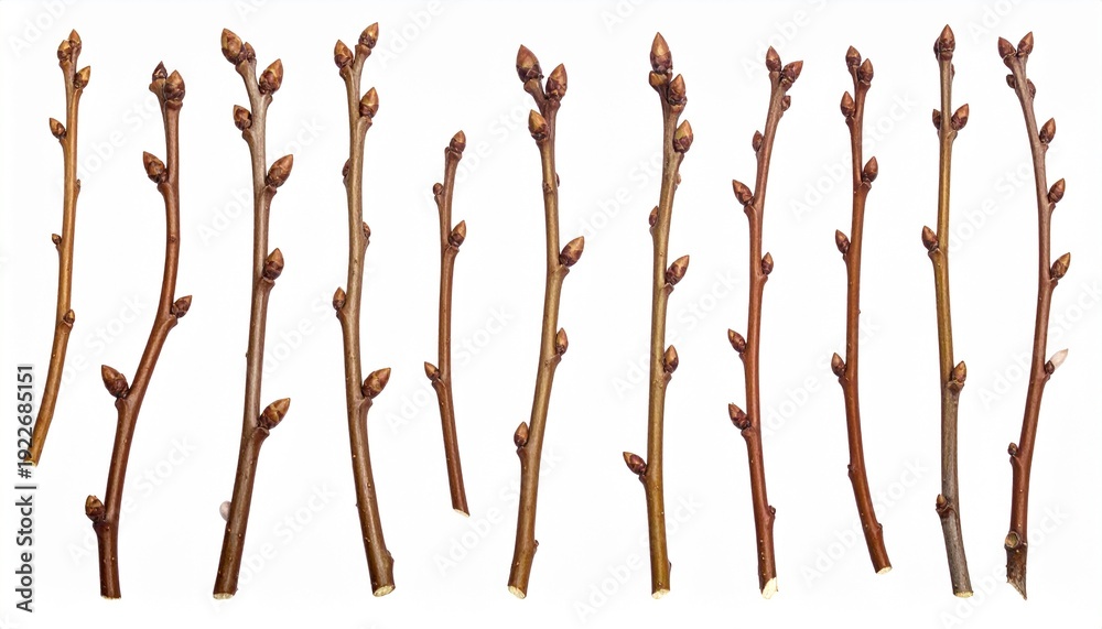 Fototapeta premium Dry twig collection isolated on white background minimalist natural texture